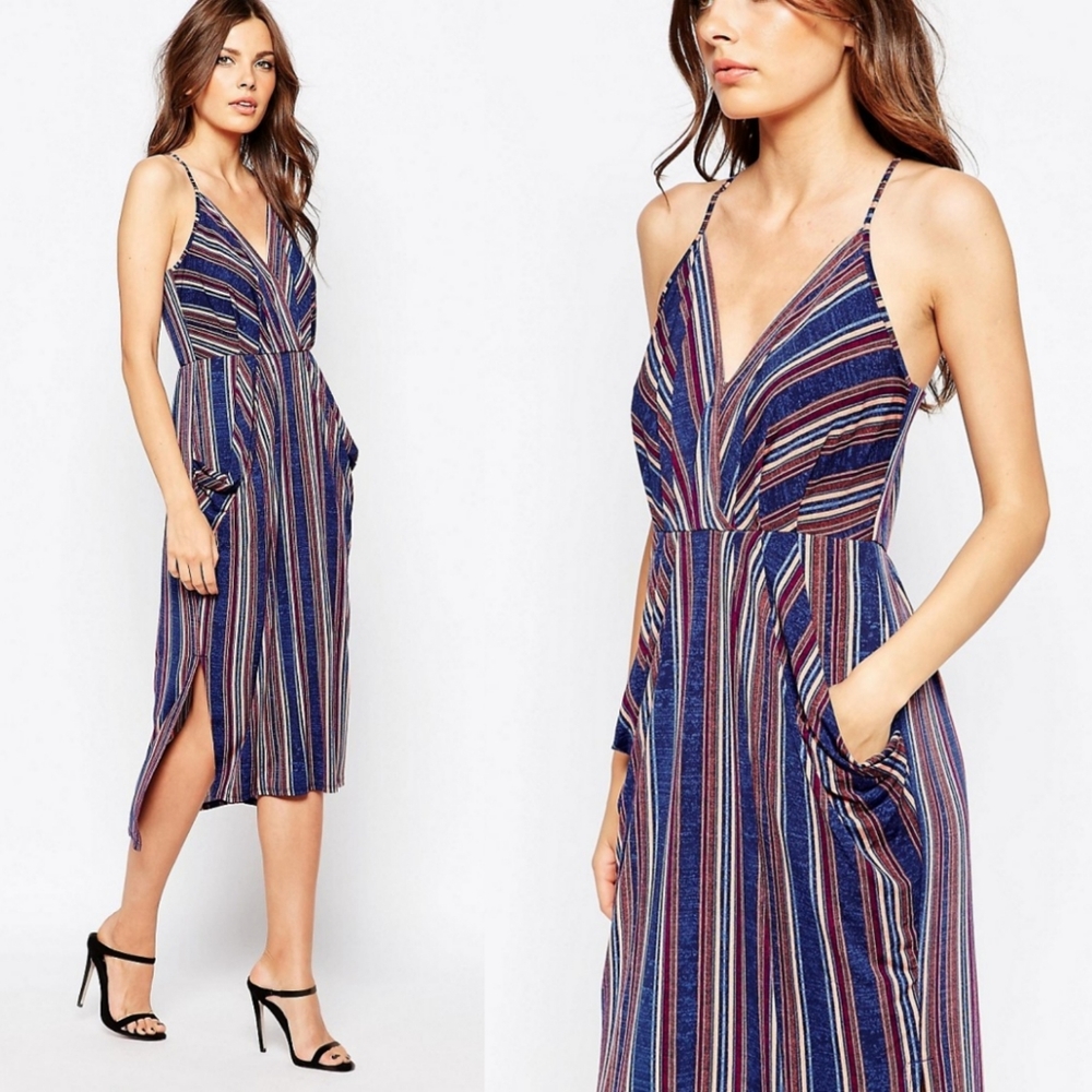 BCBGENERATION Multi-Stripe Midi Dress with Pockets